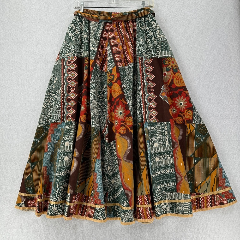 Vtg 70s Patchwork Prairie Maxi‎ Skirt Boho Aztec Flare Prairie LARGE TALL